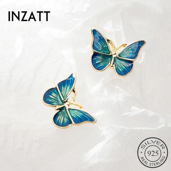

inzareal 925 sterling silver blue enamel butterfly stud earrings for fashion women party fine jewelry cute accessories gift, Golden;silver