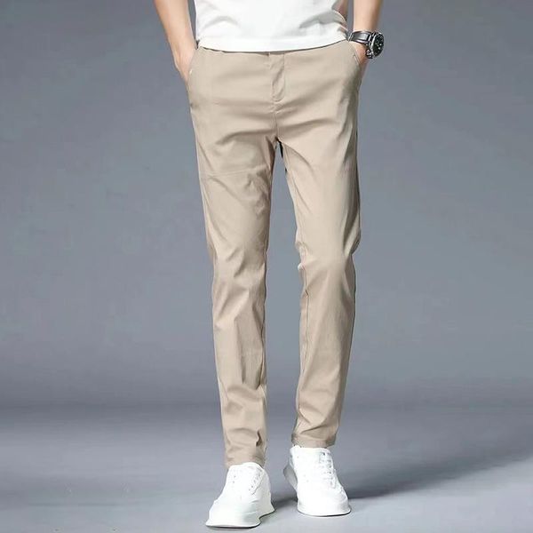 

men's pants broek men classic style slim fit straight ice side quick dry effen color brand clothing, Black