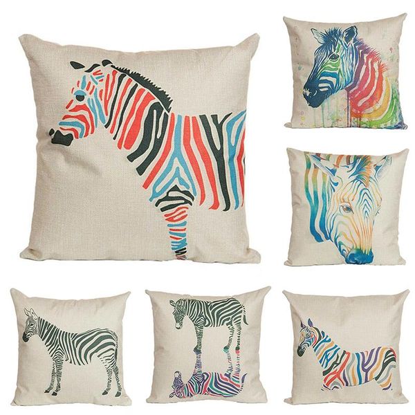 

cute rainbow zebra cotton linen pillow case sofa throw cushion cover home decor cushion/decorative