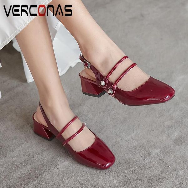 

dress shoes verconas 2021 woman sandals women pumps genuine leather arrival summer pearl decoration square toe heel, Black