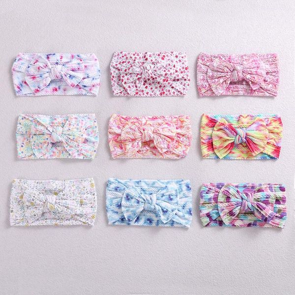 

hair accessories children's wide headband bow baby turban print headwear headbands elastic kids band born headwrap bandanas, Slivery;white