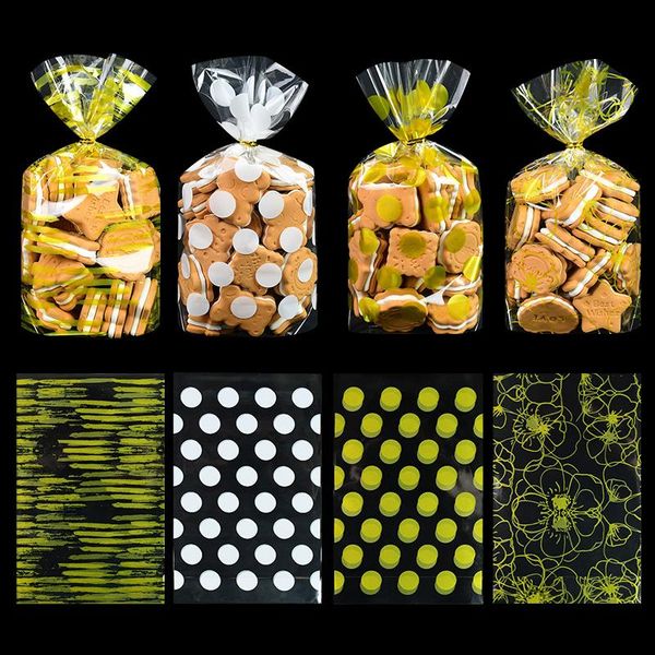 

50pcs plume plastic candy bag gold white polka dots cookies bags wedding birthday party biscuits snack gift baking packaging wrap