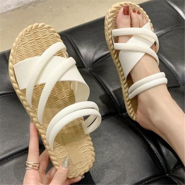 

slippers summer women's low heel sandals muffin thick bottom open toe beach shoes, Black