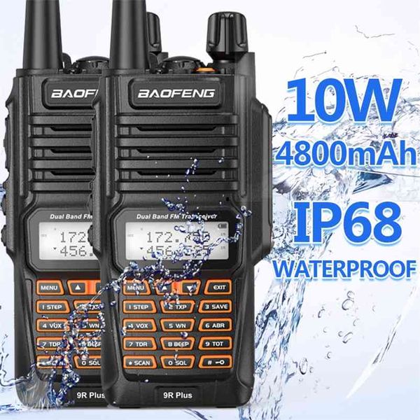 

2pcs baofeng uv-9r plus 10w 4800mah dual band 136-174/400-520mhz ip68 waterproof ham radio bf-uv9r walkie talkie 10km range 210817