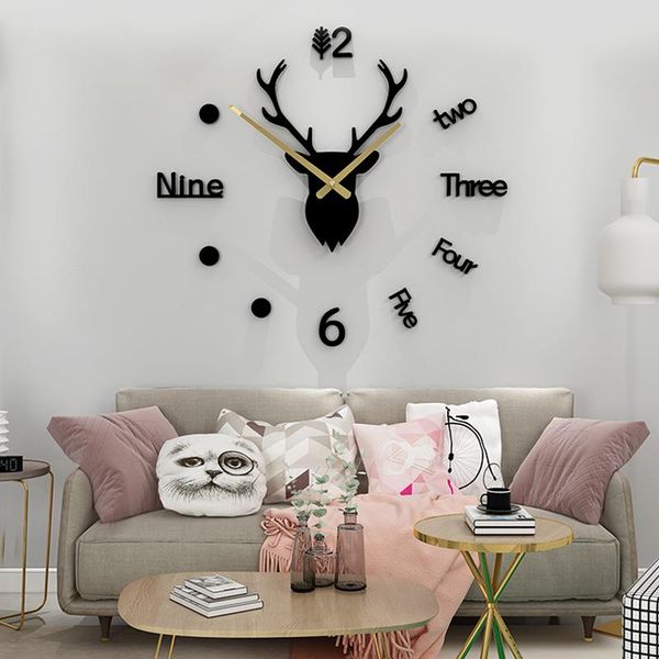 

wall clocks 2021 decorative clock modern design needle figures diy stickers silent home living room decor