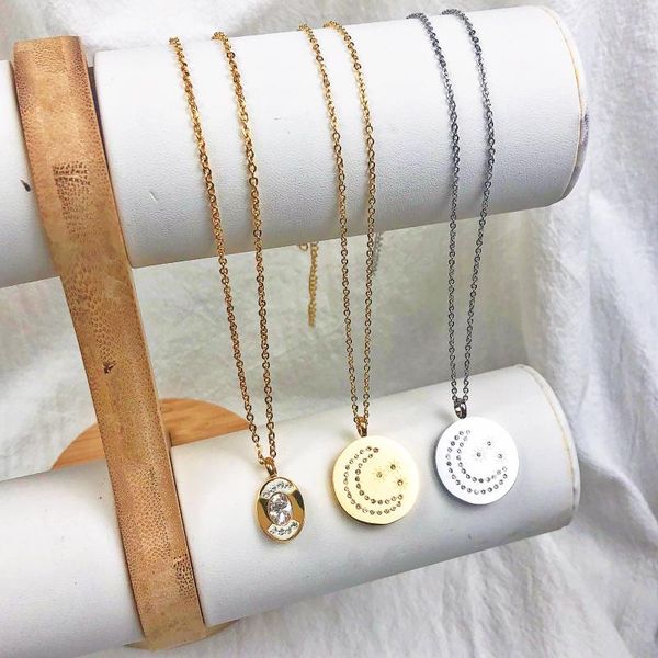 

original design stainless steel cz crystal star moon pendant necklace jewelry trendy chain for women girl necklaces, Silver