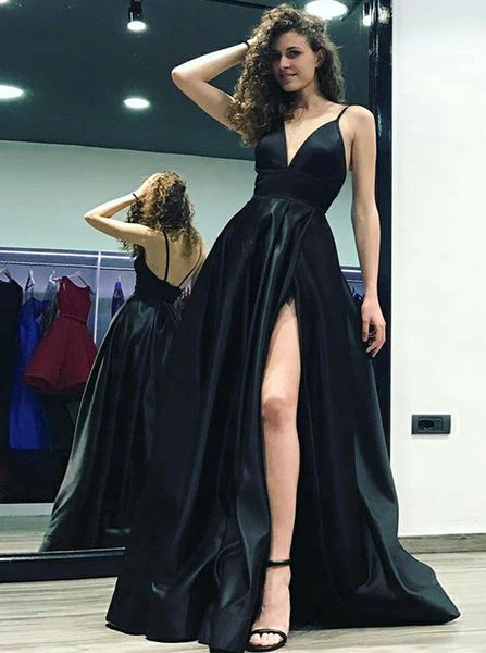 

party dresses 2021 spring and winter satin high elastic bla deep v suspender open cut skirt, White;black