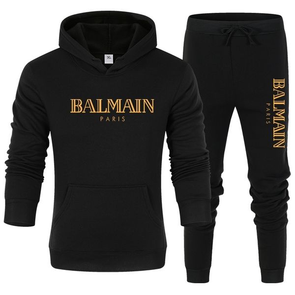 

men's winter coat hooded leisure trend pants long sleeve suit, Black