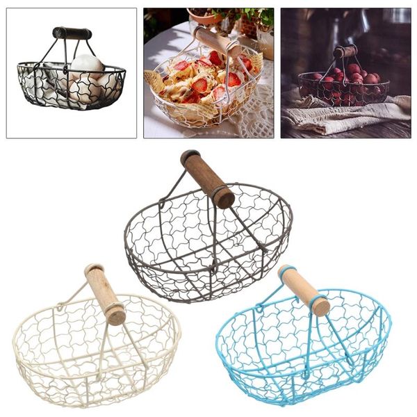 

retro iron hollow-out deskstorage basket with handle metal wire mesh e7cb baskets