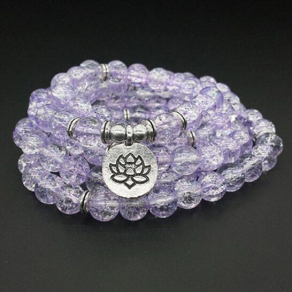 

beaded, strands summer natural purple popcorn stone 8mm beads 108 mala bracelet female yoga meditation lotus pendant jewelry wholesale, Black