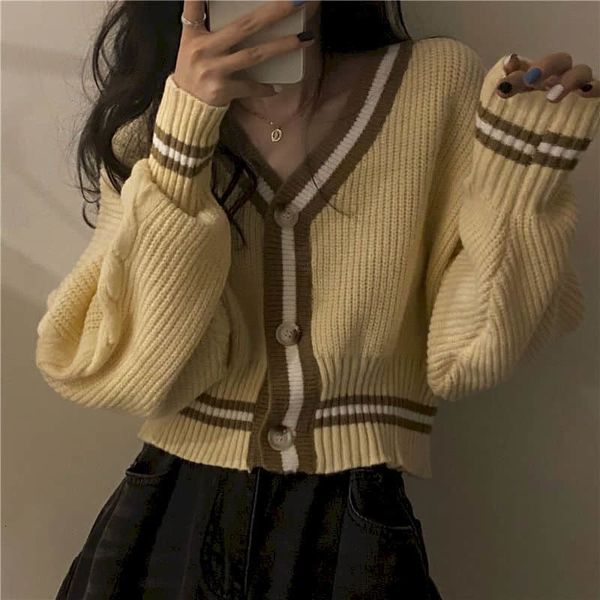 

men's sweaters short, loose sweater with long female sleeve, low-cut v slim korean version, jacket sleeves and small colours combining, White;black