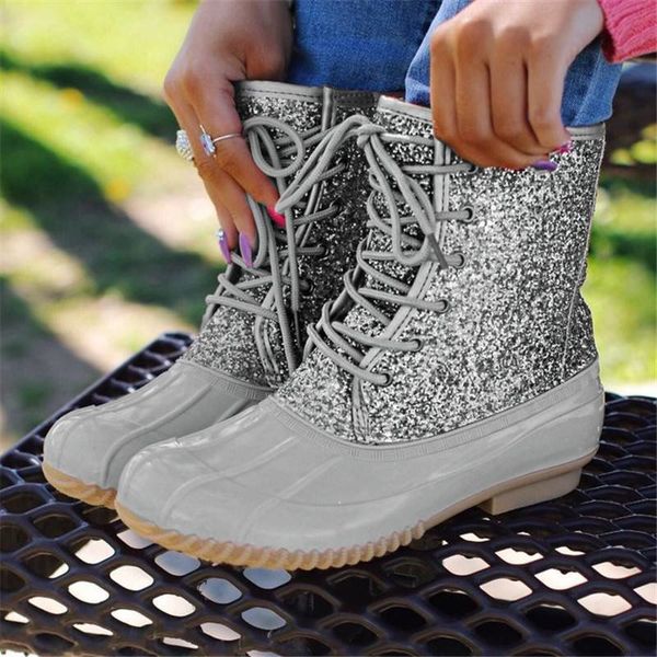 

women's boots lady duck boot with waterproof zipper rubber sole women rain boots lace up ankle shoes fur winter women shoes, Black;red