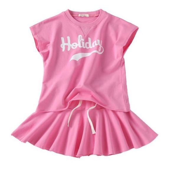 

6 7 8 9 10 11 13 15y toddler kids baby girl clothes set t-shirt skirt 2pcs outfits clothing suit children tracksuit sets, White