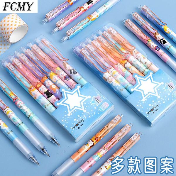 

gel pens 6pcs/set pen cute cartoon 0.5mm balck ink press writing office supply stationery for student