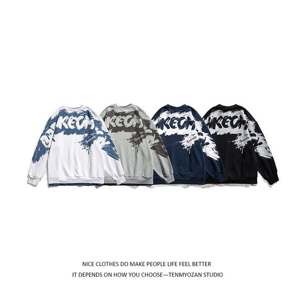 

men's hoodies & sweatshirts spring autumn men letter print hoodie casual cotton long sleeve sweatshirt hip hop o neck multicolor patchw, Black