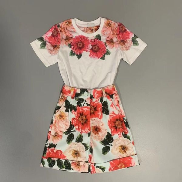 

high-end children's clothing 2021 girls summer children baby short-sleeved t-shirt shorts suit sports two-piece sets, White