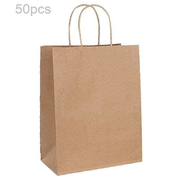 

50pcs thick kraft paper durable handbag takeaway packing bag custom gift tote multi-purpose wrap