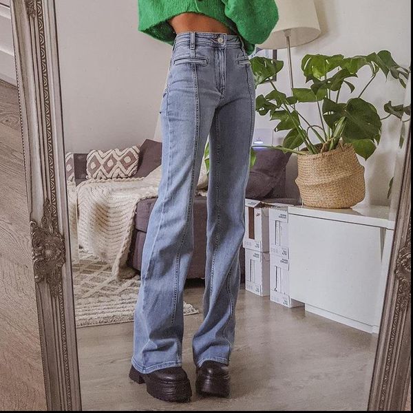 

aries 90s streetwear pentagram patches womens jean low waist aesthetic denim trousers street outfits fashion girl flare pants, Blue