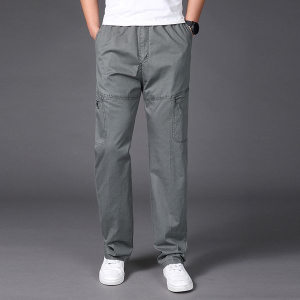 

men's casual pants pure cotton loose straight leg solid color plus fat increase overalls spring and summer plus size fat pants sports p, Black