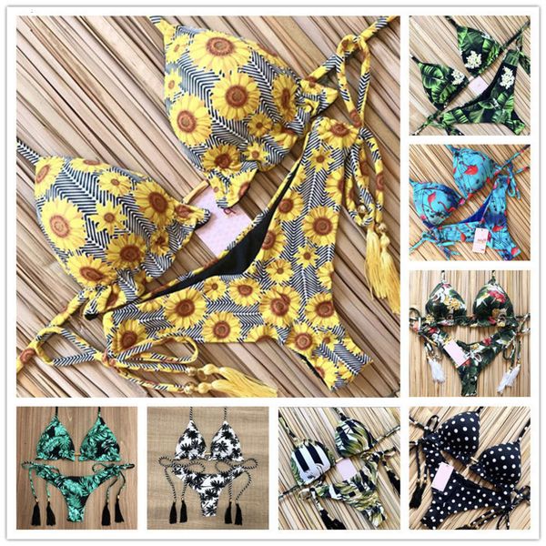 

2020 printed bikini strap swimsuit, White;black