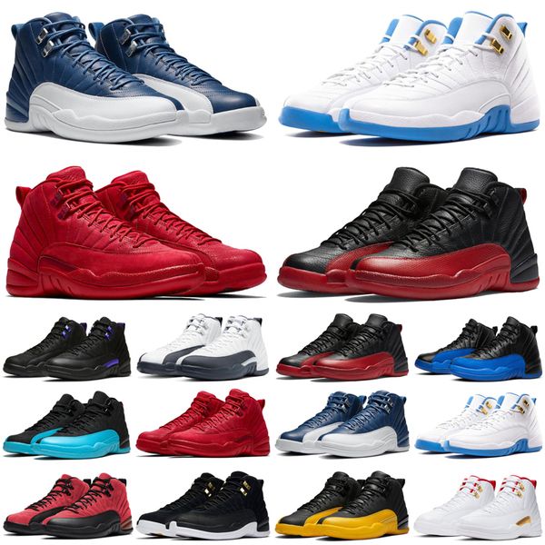 

discount dark concord 12 12s jumpman men basketball shoes reverse flu game university gold gamma blue mens trainers sports sneakers size 7-1, White;red