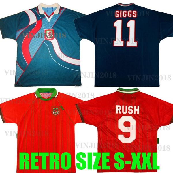 

1994 wales retro melville soccer jersey 1995 1996 rush giggs hughes saunders boden speed vintage classic home away football shirts thailand, Black;yellow