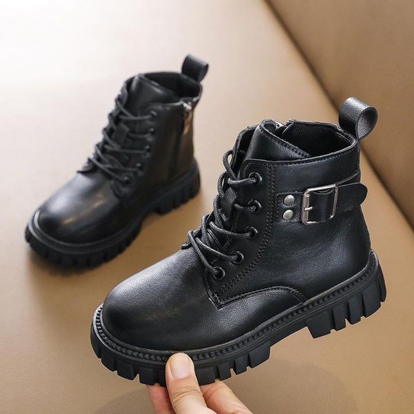

boots children fashion model snow for kids girls white black platform princess rome pu leather ankle 5-12 years, Black;grey