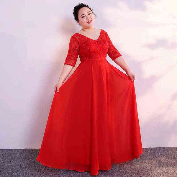 

prom luxury boutique occasion dresses bridal toast 2021 v-neck medium sleeve red lace large size slim banquet host evening female, Black