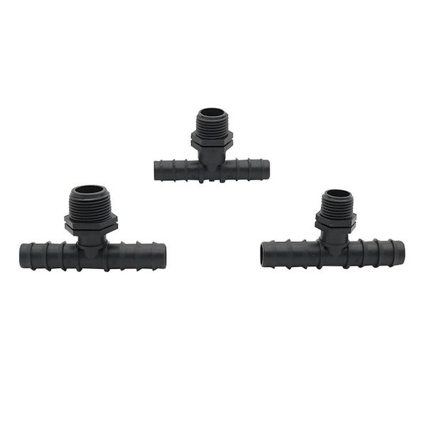 

watering equipments hose barbed tee connectors with threaded agriculture irrigation connections to dn16 dn20 garden splitter 5 pcs