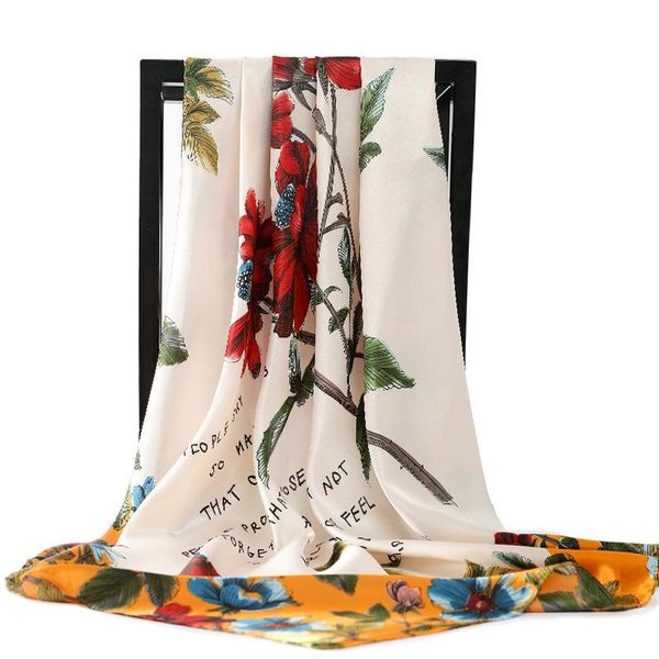 

scarves sunscreen beach towel kerchief fashion high-grade shawl female 90x90cm satin silk scarf summer letter print bandana, Blue;gray