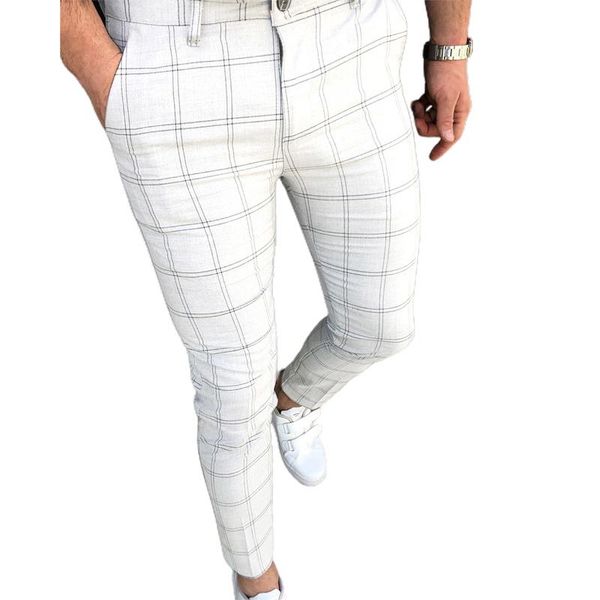 

men's suits & blazers men casual fashion plaid printing long pants gentleman business formal trousers, White;black