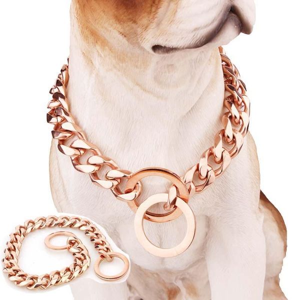 

12mm wide plated gold dog choke collar luxury stainless steel wedding necklace heavy duty p-chain for large dogs pitbull 10e collars & leash