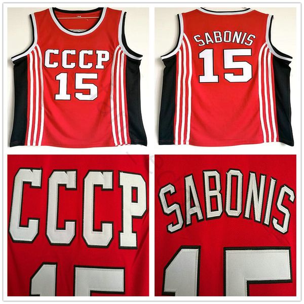 NCAA Vintage CCCP Team Rússia # 15 Arvydas Sabonis Basquete Jersey Home Vermelho Mens Costurado Arvydas Sabonis Jerseys Camisas S-XXL