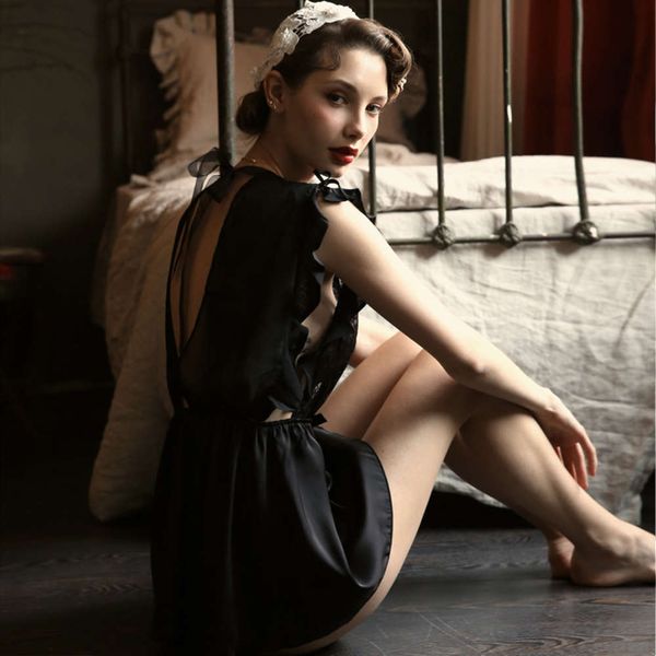 

french vintage ruffles sleepskirt woman lace short skirt camisole temptation homewear lingerie exotic sleepwear, Black;red