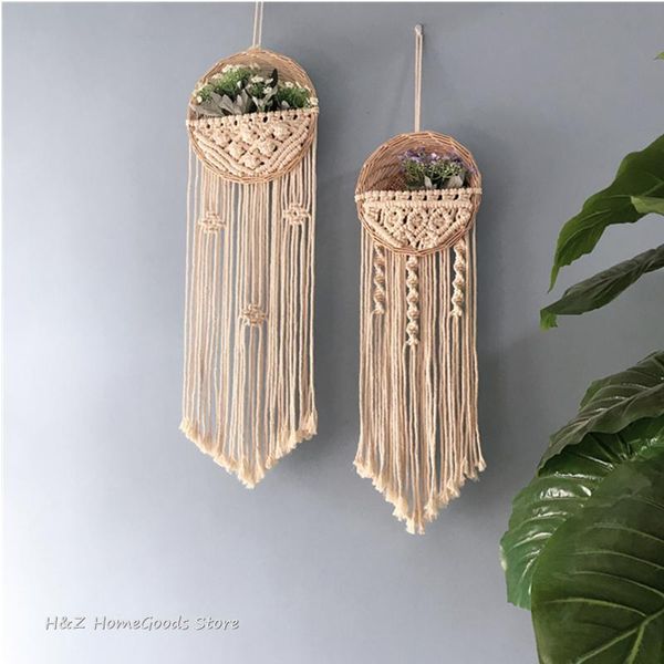 

tapestries round flower pot tapestry hand-woven macrame wall hanging art woven bohemian crafts for room decoration dedroom livingroom