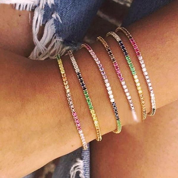 

link, chain arrived delicate rainbow cz cuff charm bracelet paved tiny sparking shiny stone for women simple jewelry party gift, Black