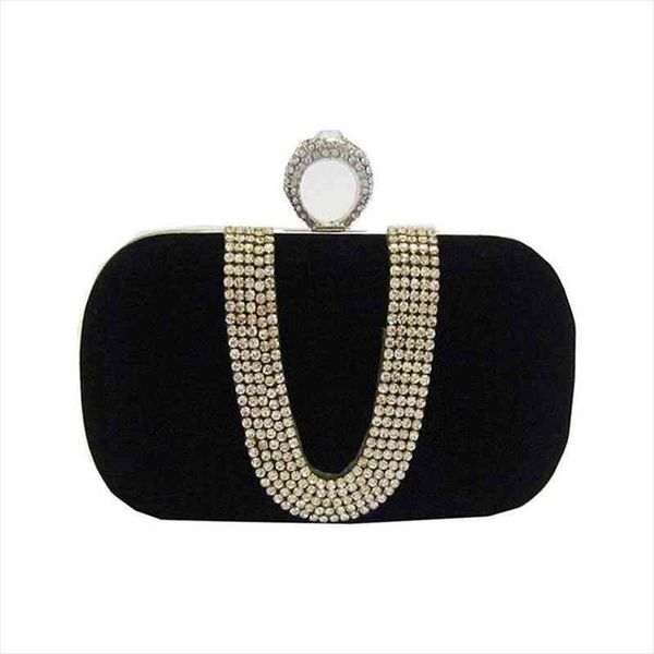 

suede velvet rhinestone stud one evening bags ring decor cocktail clutch bag