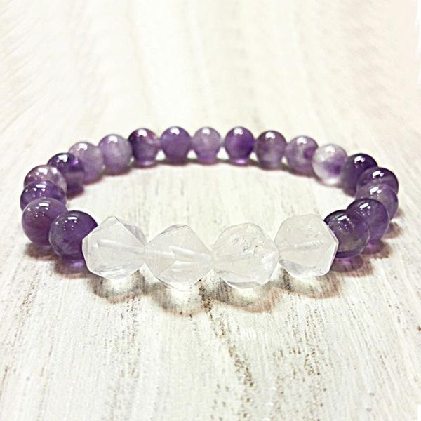 

tennis anxiety relief bracelet amethysts & rose q-uartz healing star cut beads mala spiritual jewelry for women, Golden;silver