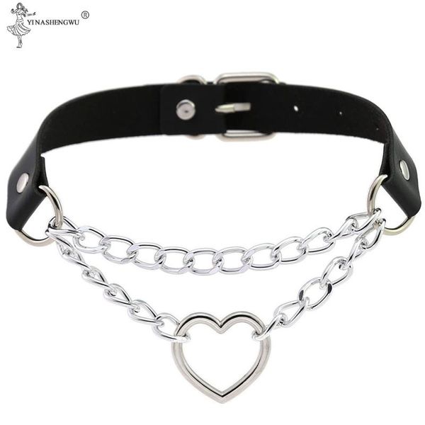 

cute heart choker goth chain collar punk girl black leather buckle chocker kawaii jewelry harajuku accessories chokers, Golden;silver