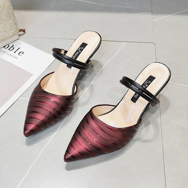 

dress shoes sandalia short heel with low high pointed shallow mouth leather sandals women word buckle single s409, Black