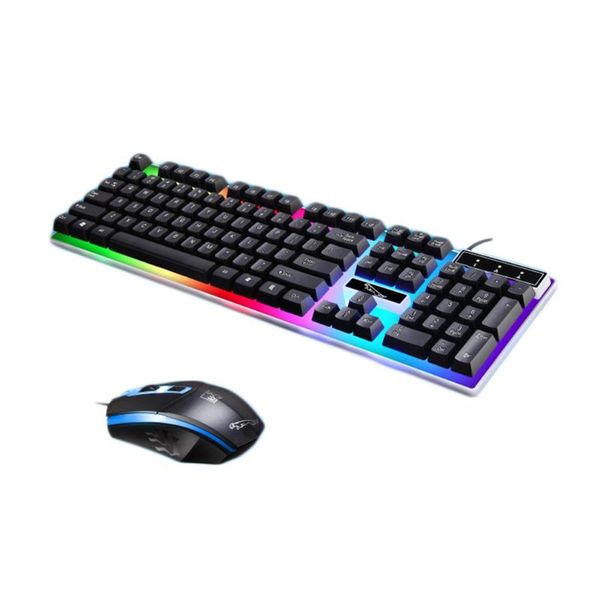 

game luminous wired usb mouse and keyboard suit with rainbow backlight led lights ergonomic mechanical gaming combos