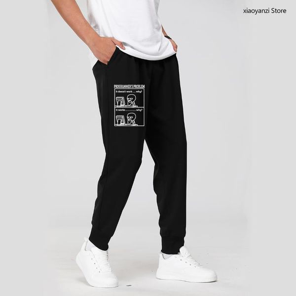 

men's pants 2021 funny print programmer problem men sweatpants casual sports long fitness trousers ou3900-4, Black
