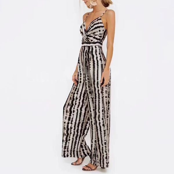 

women's jumpsuits & rompers 2021 spring striped sleeveless jumpsuit women strap high waist wide leg pants, Black;white
