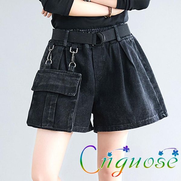 

plus size autumn and winter big pocket black denim shorts jeans for women / short feminino wide leg women's, White;black