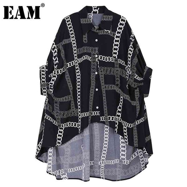 

[eam] women black pattern printed big size blouse lapel three-quarter sleeve loose shirt fashion spring summer 1dd8706 21512, White