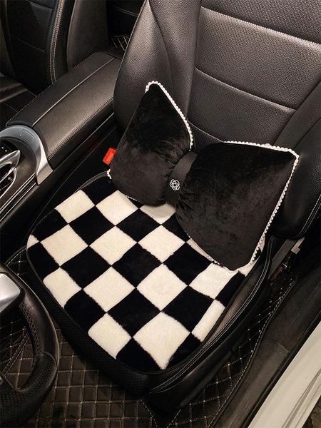 

car seat covers autumn and winter checkerboard plush simple warm non-slip single fart cushion cover lattice front rear