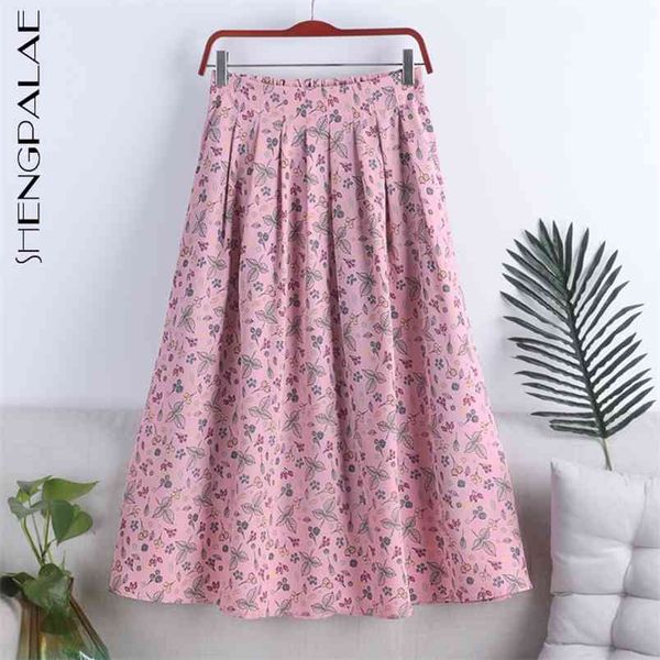 

elegant a-type high waist floral skirt women's spring flods zipper mid length printed female 5c167 210427, Black