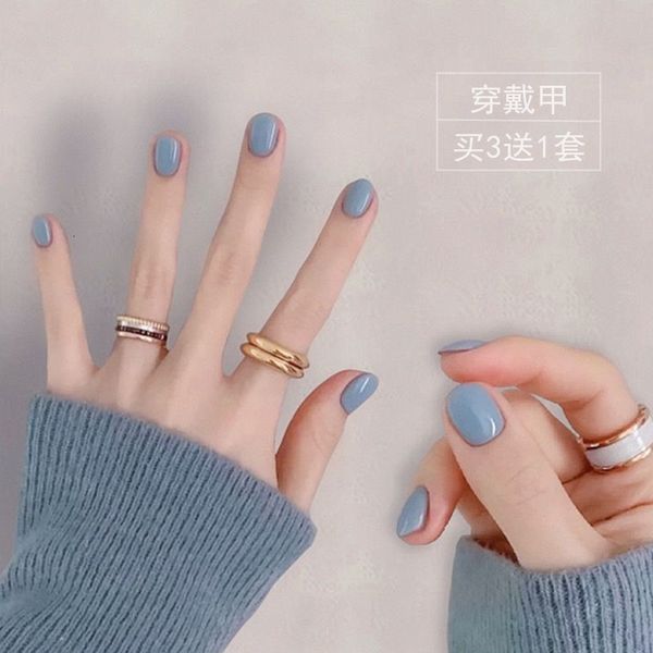 

female removable short fake 24 solid net red nail patch finished wear, Red;gold