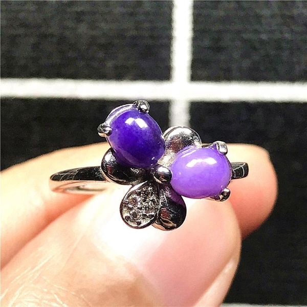 

cluster rings 6mm natural royal purple sugilite ring jewelry for woman lady 925 silver anti-cancer stone beads crystal adjustable, Golden;silver