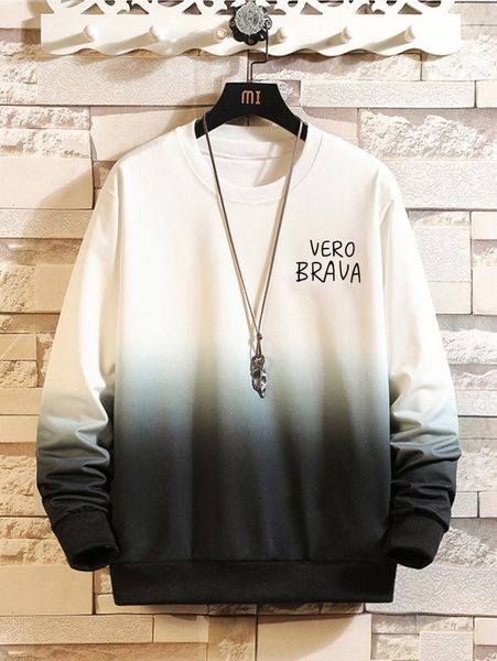 

men letter & ombre print sweatshirt t77q#, Black